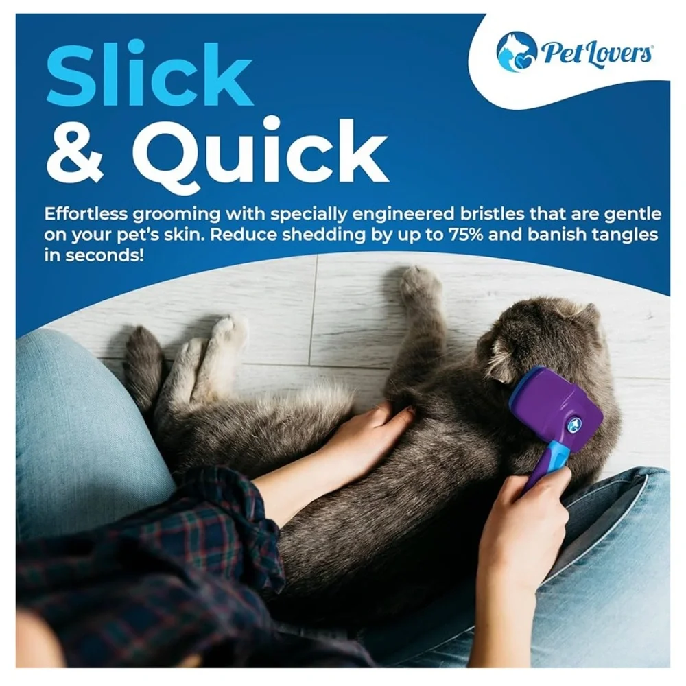 NEW PetLovers EzSlicker Self-Cleaning Brush Dog Cat Shedding Gentle Tangle-Free